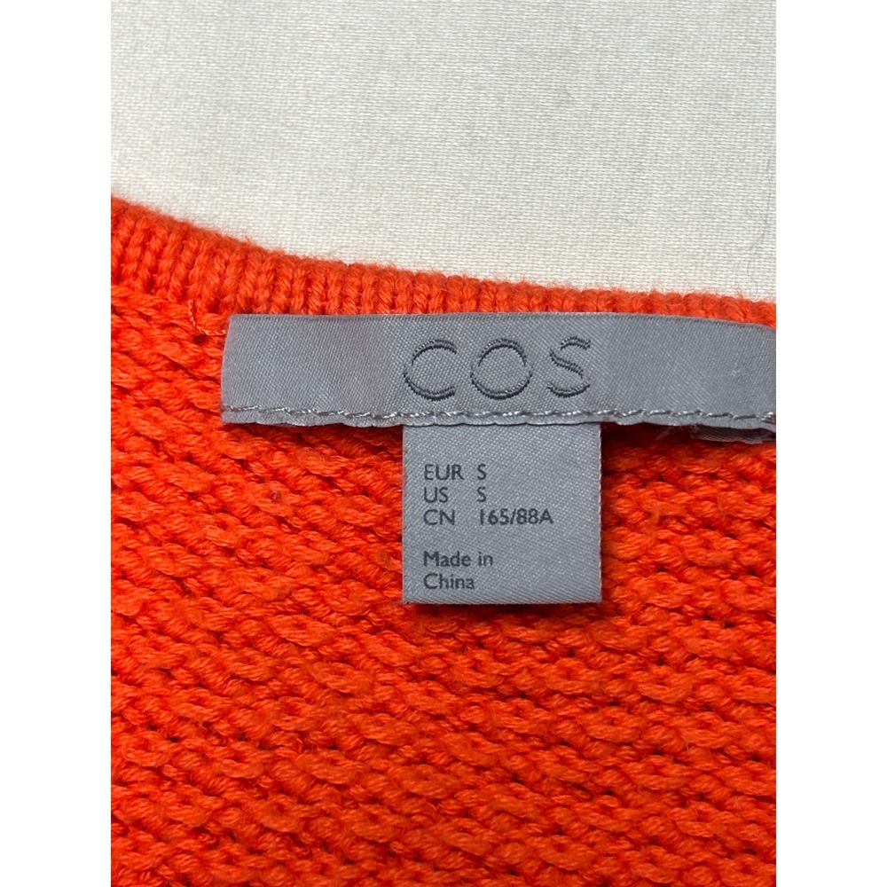 COS Womens Orange Textured Cotton Knit Puff Shoulder‎ 3/4 Sleeve Sweater Size S - Picture 2 of 7